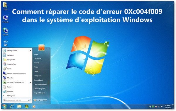 Erreur de réparation 0Xc004f009