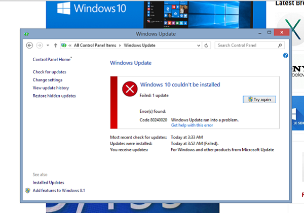 Windows 10 Mettre à jour Erreur 80070002