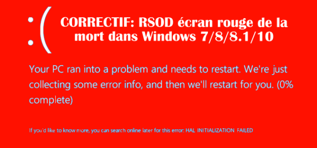 CORRECTIF: RSOD écran rouge de la mort dans Windows 7/8 / 8.1 / 10